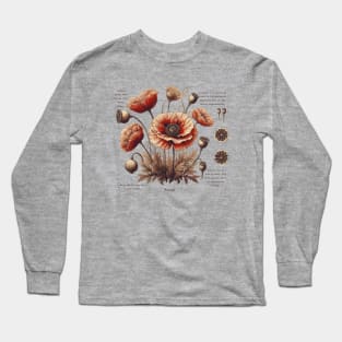 Vintage Poppy Flower Botanical Long Sleeve T-Shirt